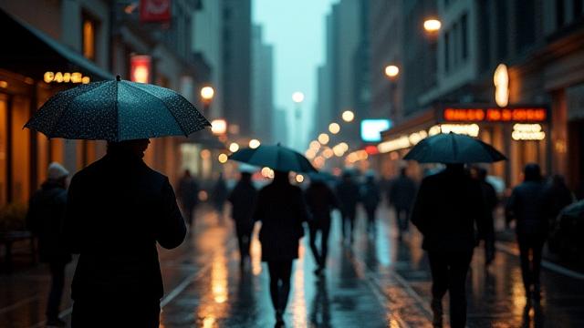 Rainy Seattle street scene with people holding umbrellas, implying the 'Seattle Freeze' for blog card.