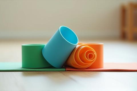 A set of colorful resistance bands neatly coiled