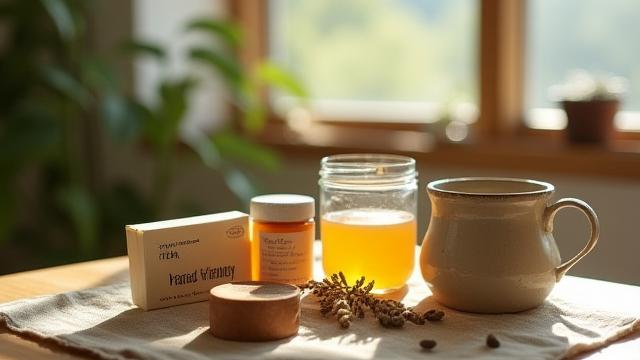 Hand-crafted local products from Seattle, arranged beautifully on a rustic table